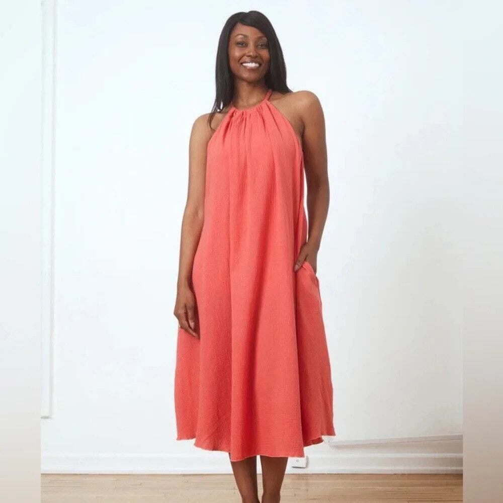 SHEBIRD The Sofia Gauze Halter Bra Dress Coral Size Large Discontinued Rare